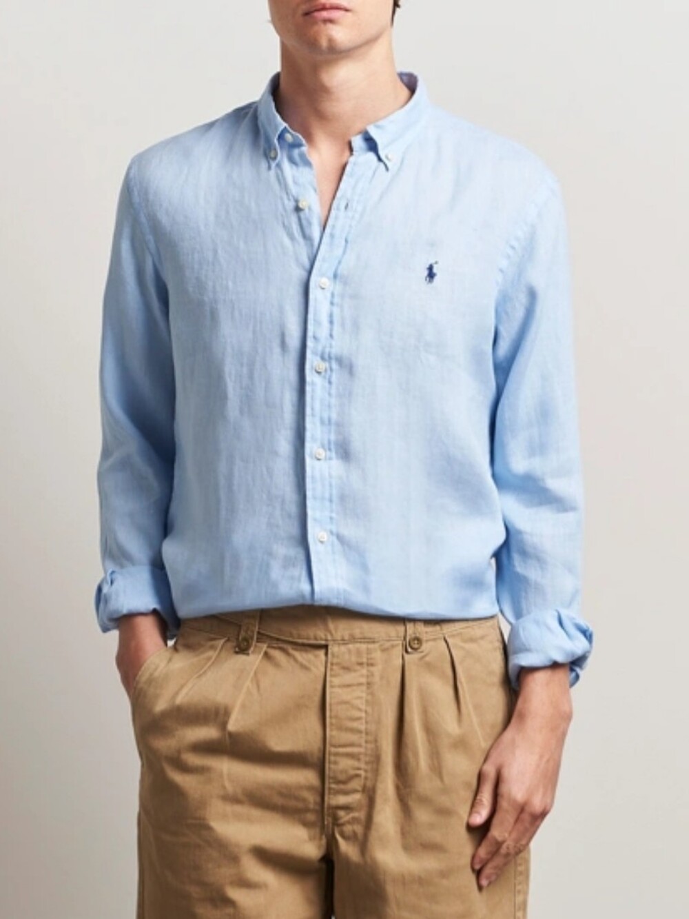Ralph Lauren Pale Blue Linen Button-Down Shirt